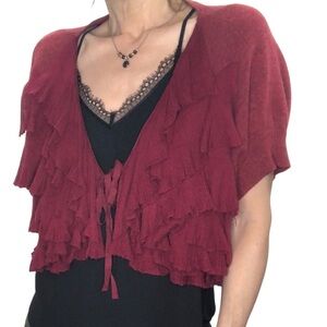Anthropologie Moth Wool S/M Ruffled Cardigan Knit Sweater Shrug Feminine Boho